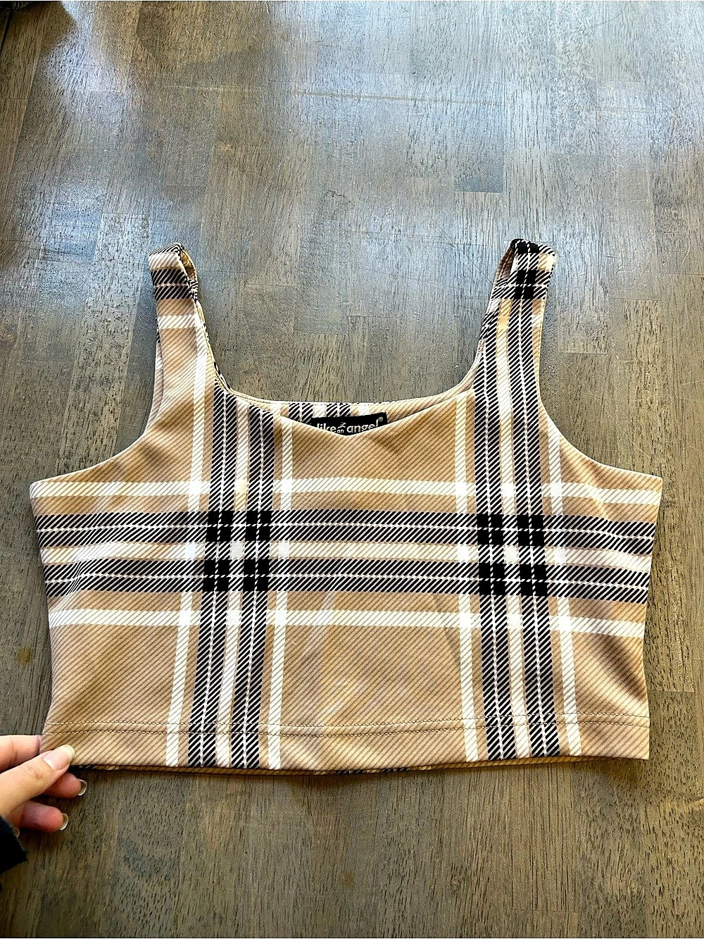Like an Angel Plaid Crop Top Brown & Black XL